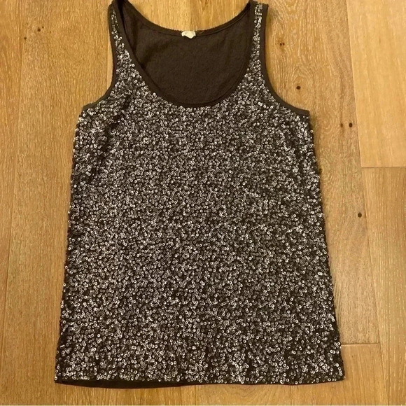 Vintage J Crew Women's Small M Brown Silver Sequin Sleeveless Tank Top Party - Picture 1 of 6